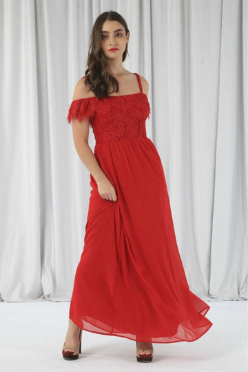 Red Scallop Edge Off Shoulder Dress Double Second